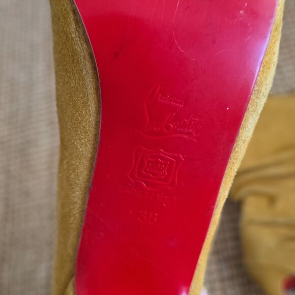 CHRISTIAN LOUBOUTIN Yellow Suede Mid-Calf Ruched Stiletto Round Toe Boots 38 - Picture 2 of 10